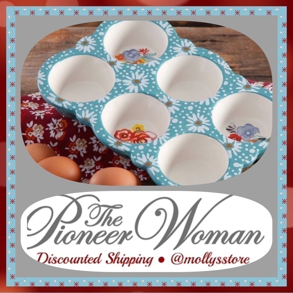 2017 🌸 New Pioneer Woman Flea Market “Blue Daisy” Cupcake Baking Pan, 10.5” - Picture 5 of 10